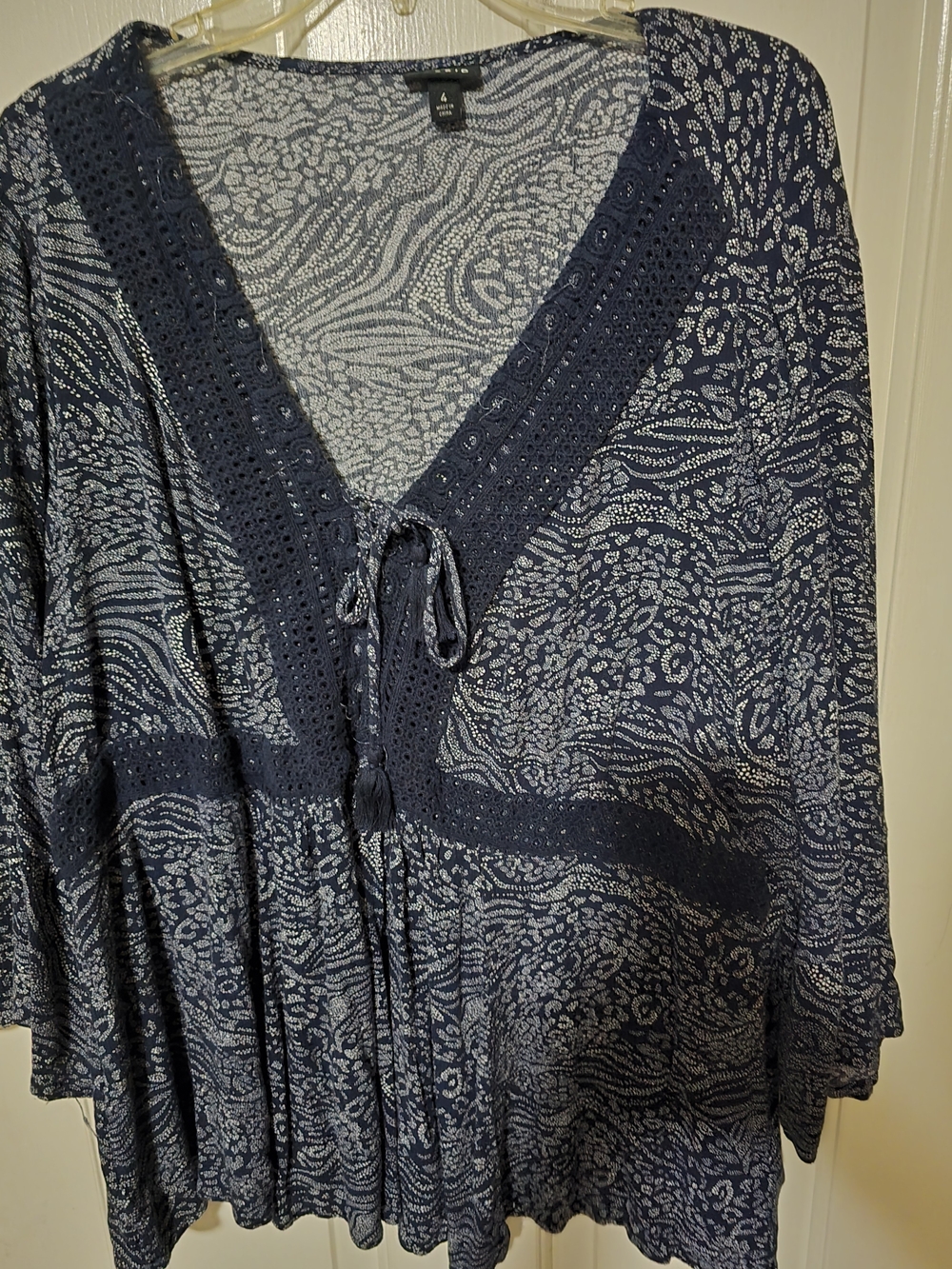 torrid Navy and White Crochet-Trim Peasant Blouse